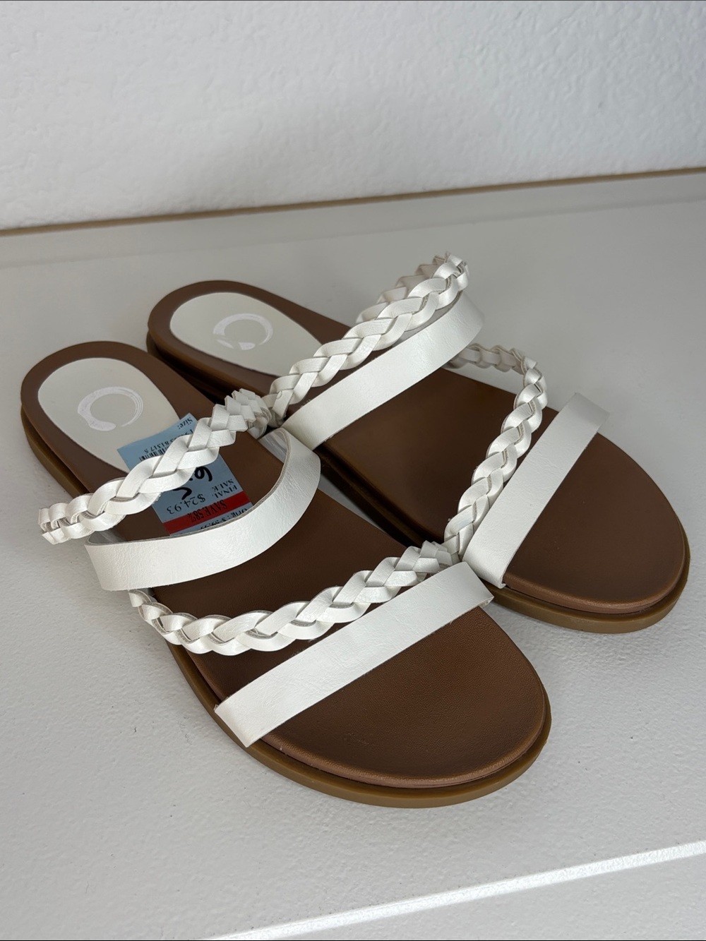 Journee Collection Colette White Braided-Strap Slide Sandals 6.5W - Picture 6 of 11